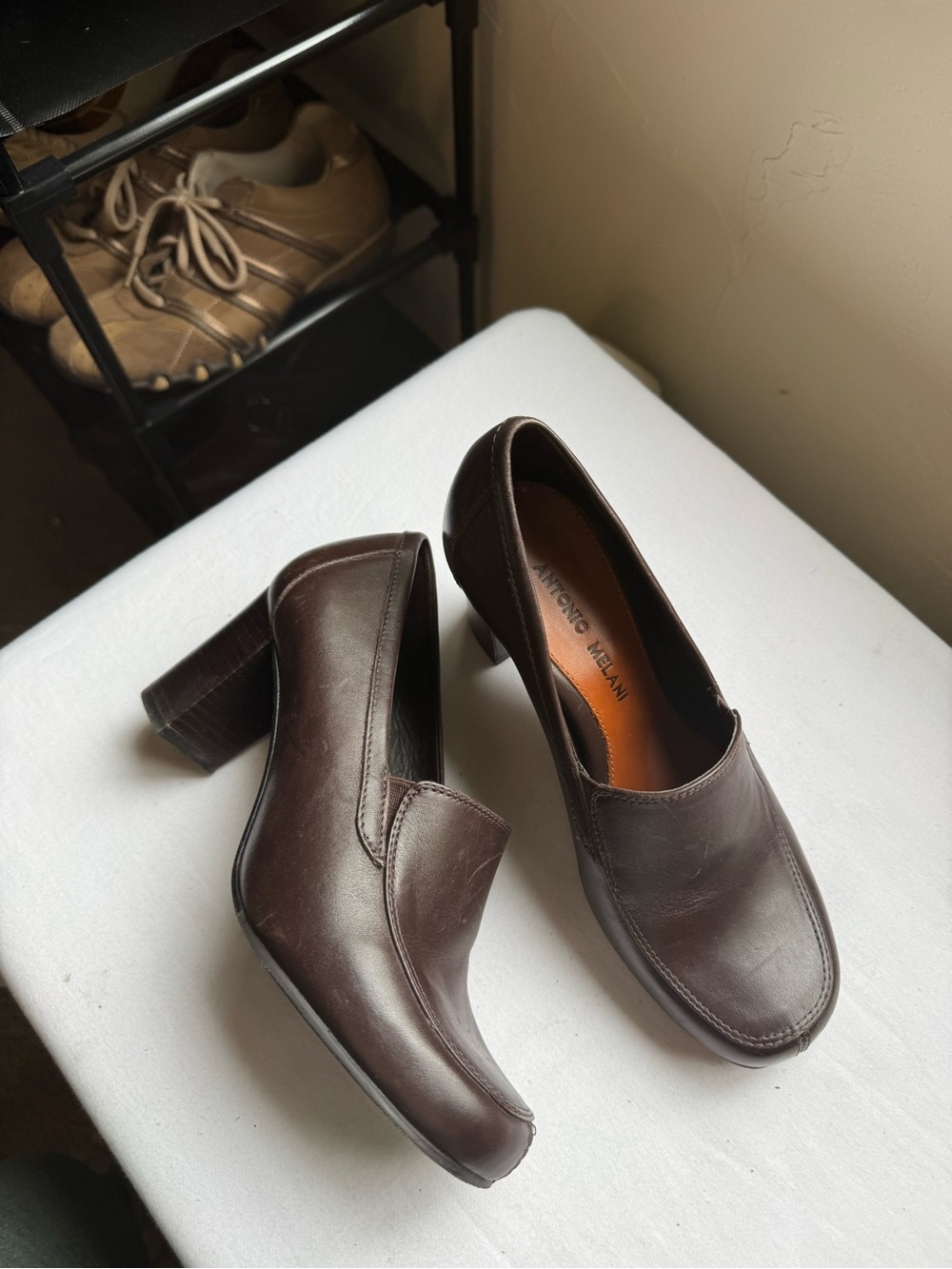 Y2K Antonio Melanie Chocolate Brown Leather loafers Size 5